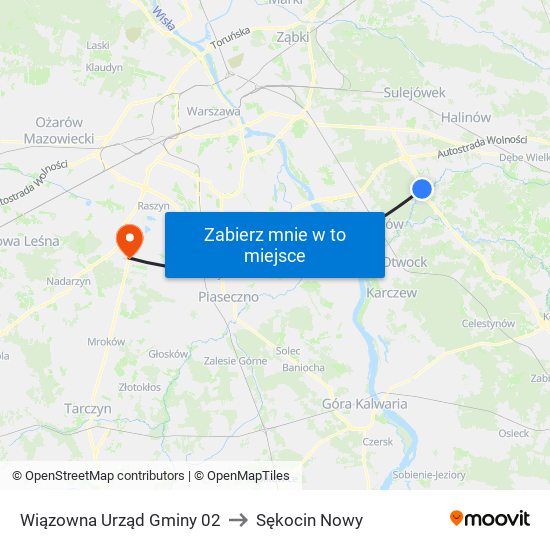 Wiązowna Urząd Gminy 02 to Sękocin Nowy map