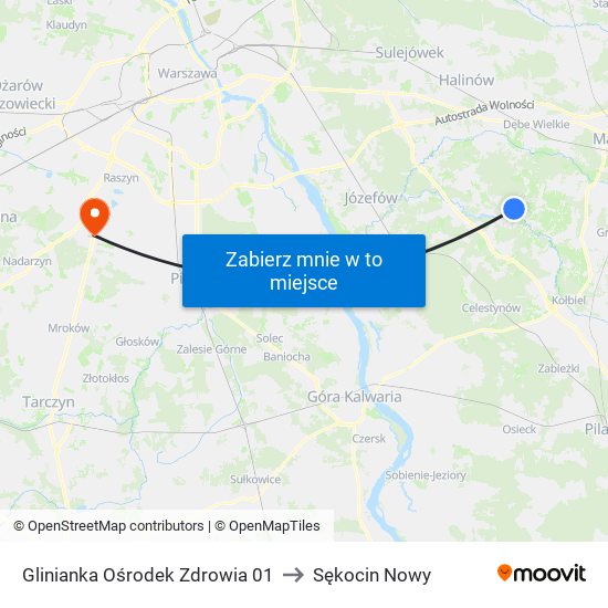 Glinianka Ośrodek Zdrowia to Sękocin Nowy map