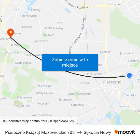 Piaseczno Książąt Mazowieckich 02 to Sękocin Nowy map