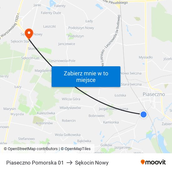 Piaseczno Pomorska 01 to Sękocin Nowy map