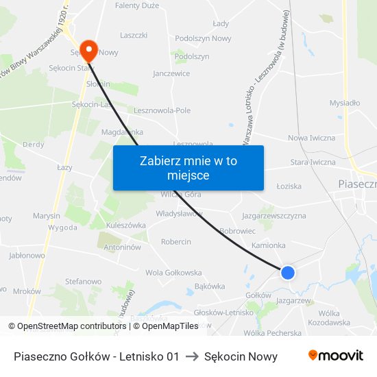 Piaseczno Gołków - Letnisko 01 to Sękocin Nowy map