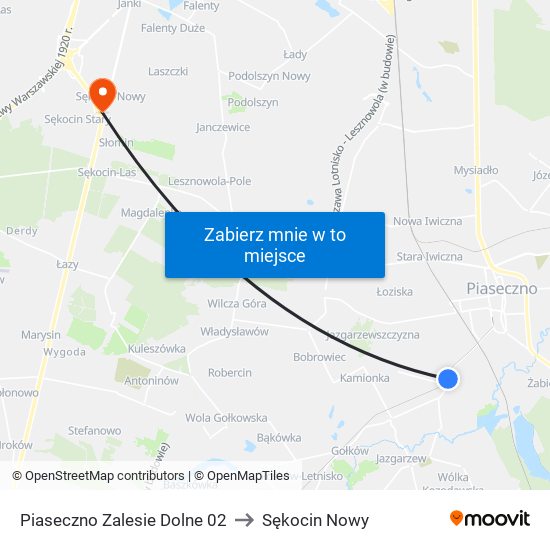 Piaseczno Zalesie Dolne 02 to Sękocin Nowy map