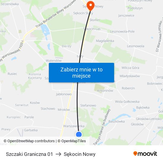 Szczaki Graniczna 01 to Sękocin Nowy map