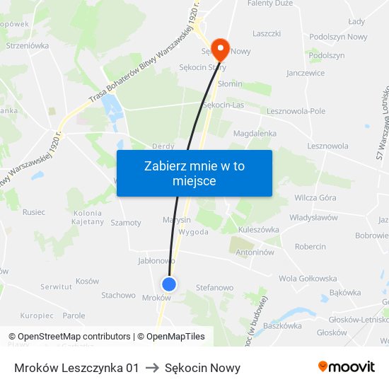 Mroków Leszczynka 01 to Sękocin Nowy map