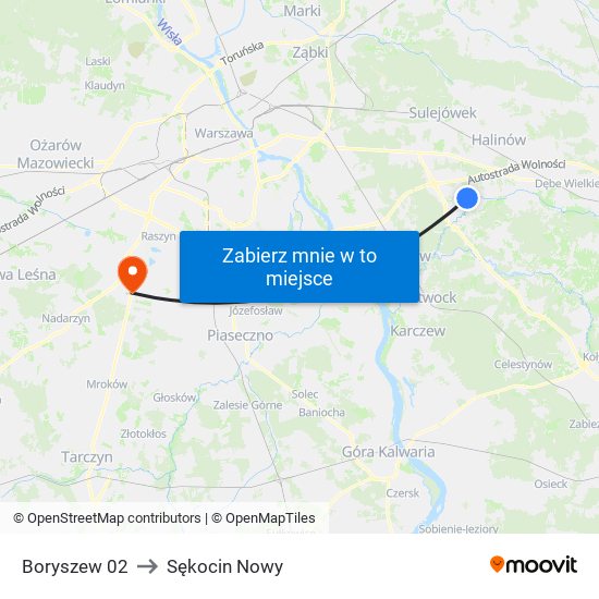 Boryszew 02 to Sękocin Nowy map