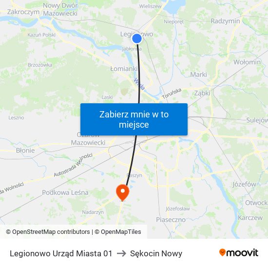 Legionowo Urząd Miasta 01 to Sękocin Nowy map