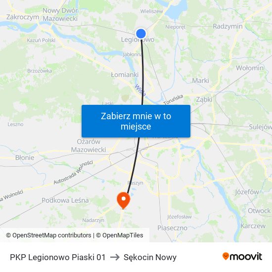 PKP Legionowo Piaski 01 to Sękocin Nowy map