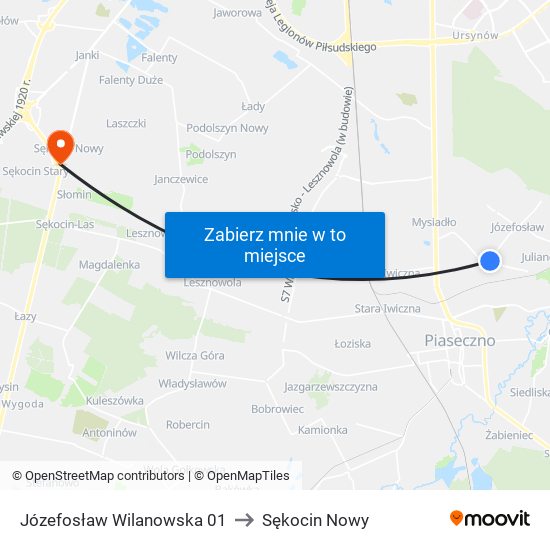 Józefosław Wilanowska 01 to Sękocin Nowy map