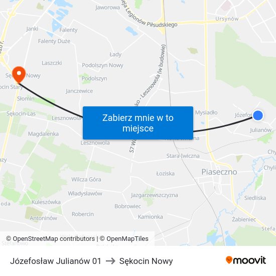 Józefosław Julianów to Sękocin Nowy map