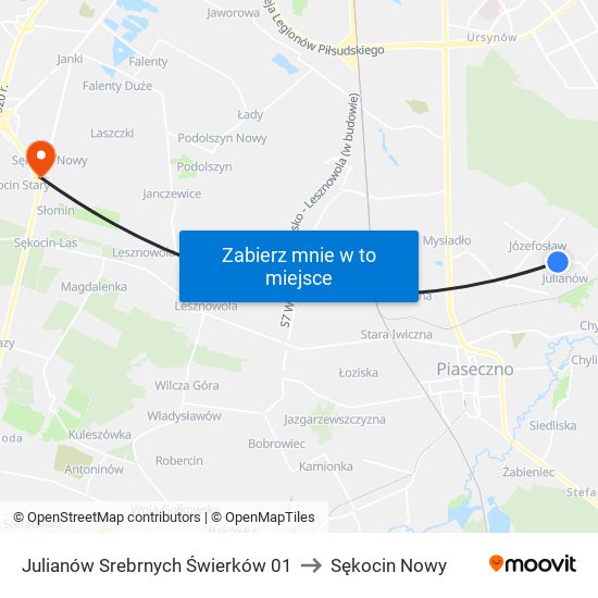 Julianów Srebrnych Świerków 01 to Sękocin Nowy map