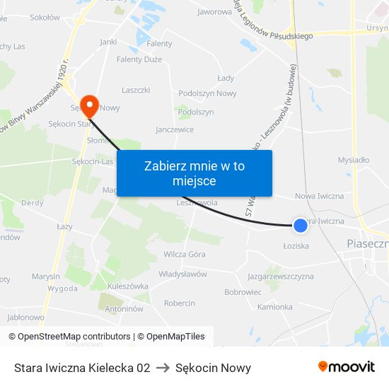 Stara Iwiczna Kielecka 02 to Sękocin Nowy map