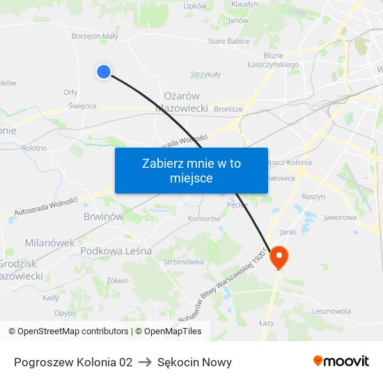 Pogroszew Kolonia to Sękocin Nowy map