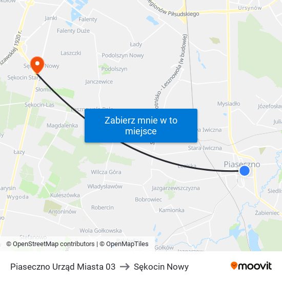 Piaseczno Urząd Miasta 03 to Sękocin Nowy map