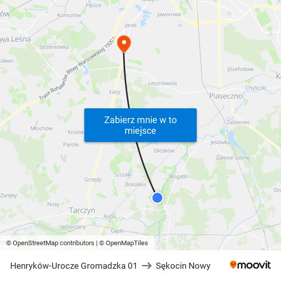 Henryków-Urocze Gromadzka 01 to Sękocin Nowy map