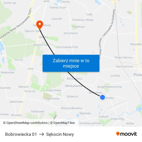 Bobrowiecka 01 to Sękocin Nowy map