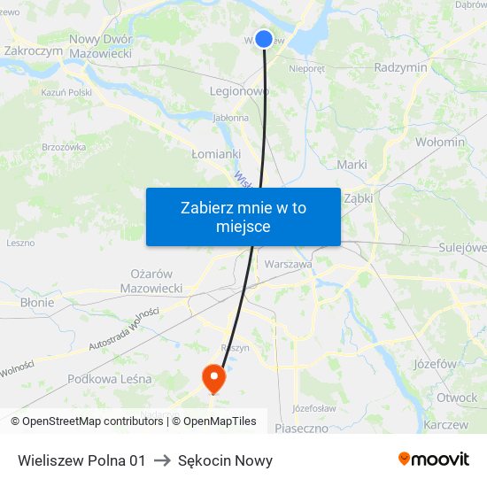 Wieliszew Polna to Sękocin Nowy map