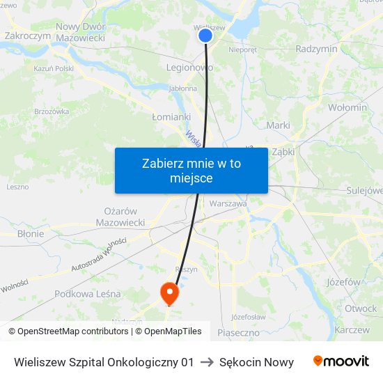 Wieliszew Szpital Onkologiczny to Sękocin Nowy map