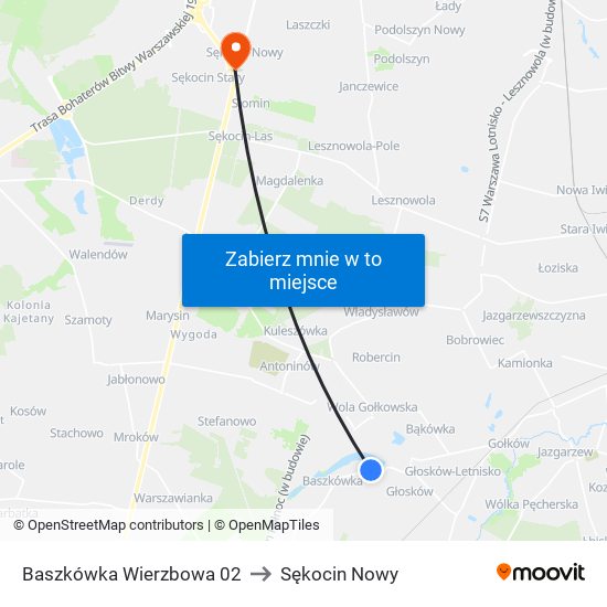 Baszkówka Wierzbowa 02 to Sękocin Nowy map