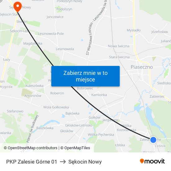 PKP Zalesie Górne 01 to Sękocin Nowy map