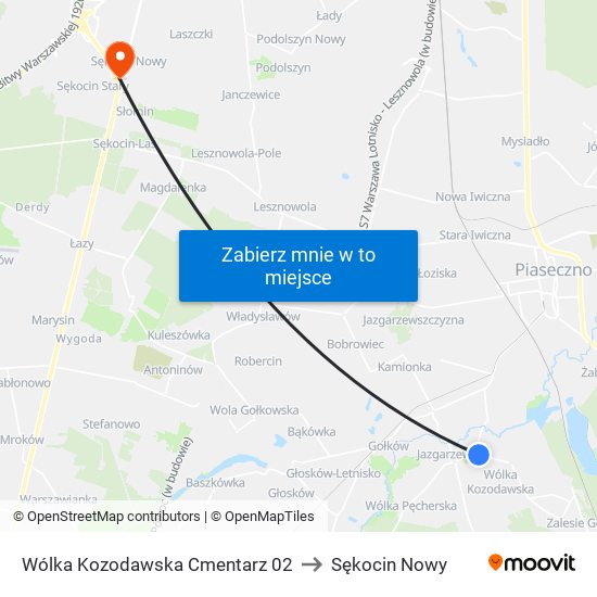 Wólka Kozodawska Cmentarz 02 to Sękocin Nowy map