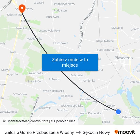 Zalesie Górne Przebudzenia Wiosny to Sękocin Nowy map