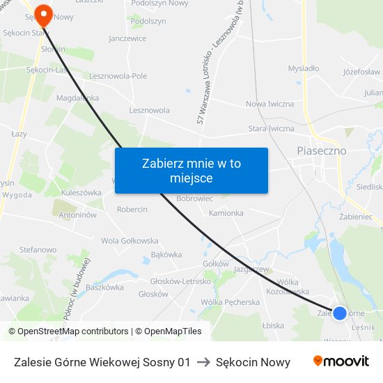 Zalesie Górne Wiekowej Sosny 01 to Sękocin Nowy map