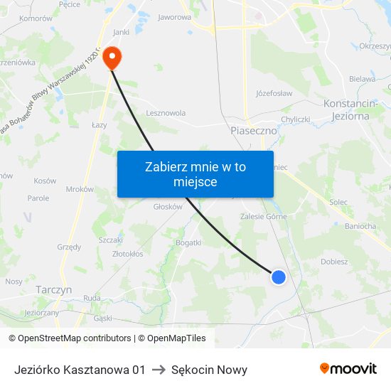 Jeziórko Kasztanowa 01 to Sękocin Nowy map