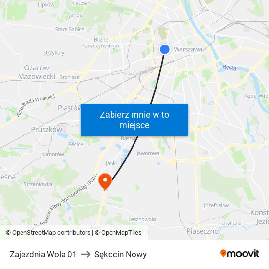 Zajezdnia Wola 01 to Sękocin Nowy map