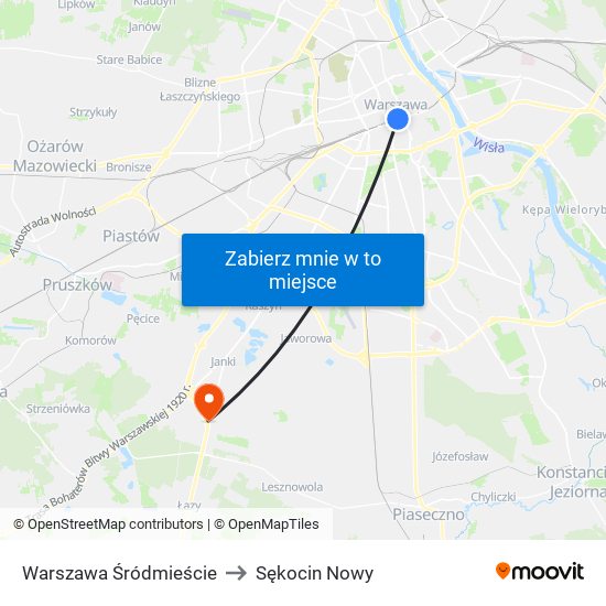 Warszawa Śródmieście to Sękocin Nowy map