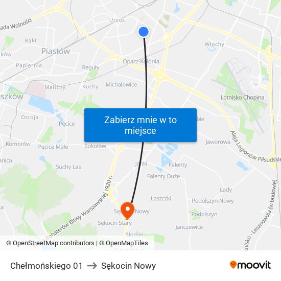 Chełmońskiego 01 to Sękocin Nowy map