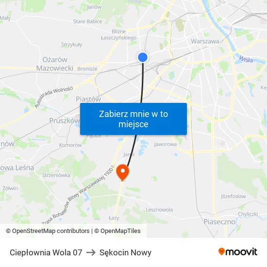 Ciepłownia Wola 07 to Sękocin Nowy map