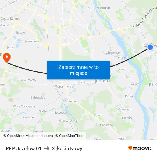 PKP Józefów 01 to Sękocin Nowy map