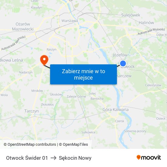 Otwock Świder 01 to Sękocin Nowy map