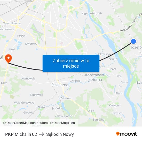 PKP Michalin 02 to Sękocin Nowy map