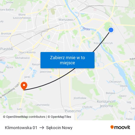 Klimontowska 01 to Sękocin Nowy map