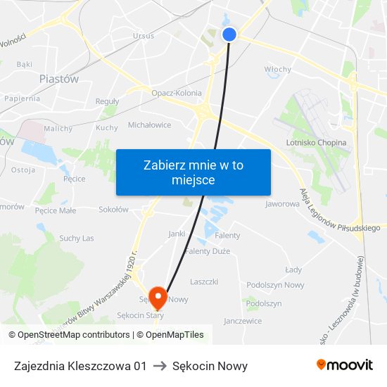 Zajezdnia Kleszczowa 01 to Sękocin Nowy map