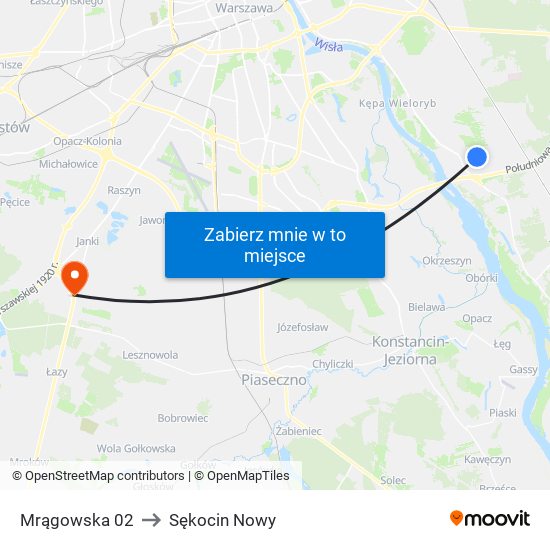 Mrągowska 02 to Sękocin Nowy map