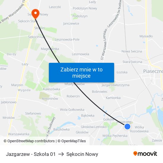 Jazgarzew - Szkoła 01 to Sękocin Nowy map