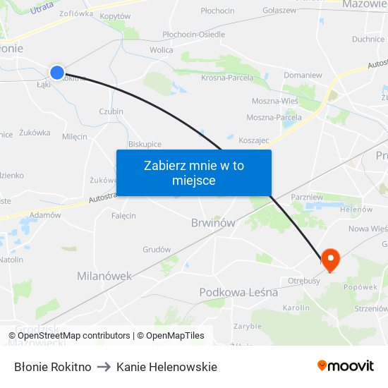 Błonie Rokitno to Kanie Helenowskie map