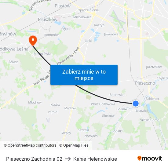 Piaseczno Zachodnia 02 to Kanie Helenowskie map