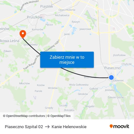 Piaseczno Szpital 02 to Kanie Helenowskie map