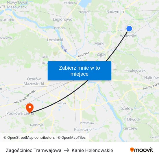 Zagościniec Tramwajowa to Kanie Helenowskie map