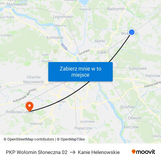 PKP Wołomin Słoneczna 02 to Kanie Helenowskie map