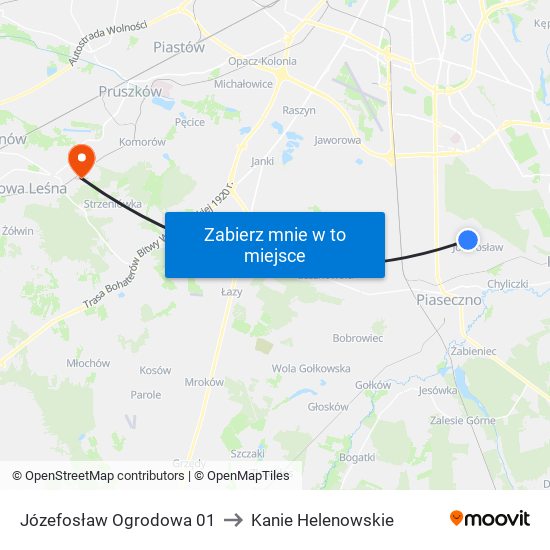 Józefosław Ogrodowa 01 to Kanie Helenowskie map