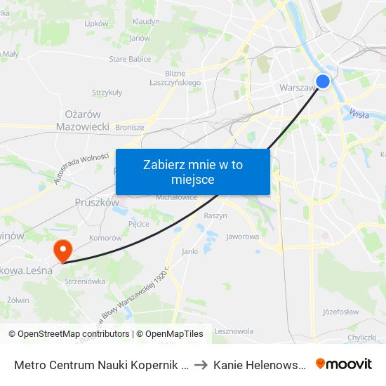 Metro Centrum Nauki Kopernik 05 to Kanie Helenowskie map