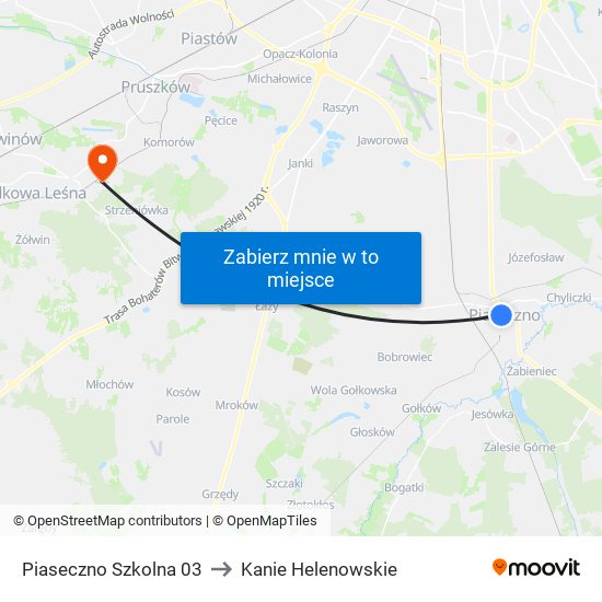 Piaseczno Szkolna to Kanie Helenowskie map