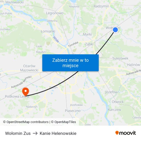 Wołomin Zus to Kanie Helenowskie map