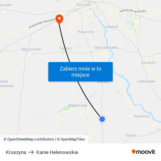 Kruszyna to Kanie Helenowskie map