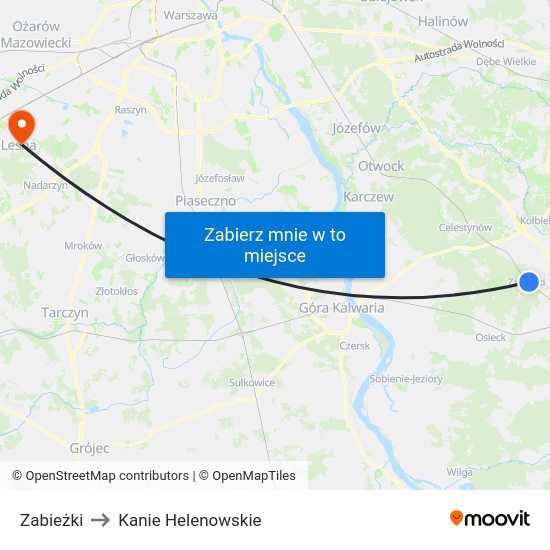 Zabieżki to Kanie Helenowskie map