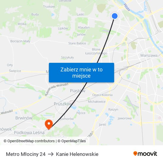 Metro Młociny 24 to Kanie Helenowskie map